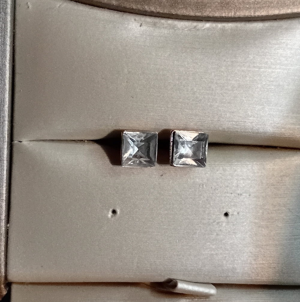 Clear Square Crystal Stud Earrings - Women Jewelry